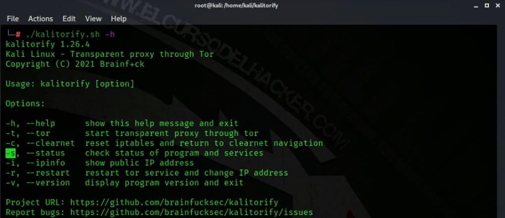 Kalitorify: proxy transparente a través de la red Tor 3 kalitorify terminal 2